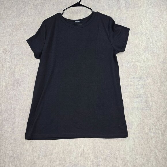 Automet Womens Black Short Sleeve Crewneck Tee Size L Soft & Stretchy Fabric - Picture 1 of 7